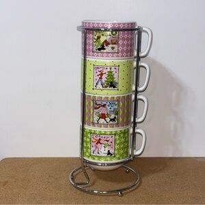 Cypress Stacking Mini Cappuccino Mugs with Stand Christmas